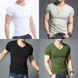 2022 New Tops Men T Shirt Fitness T-shirts Mens V neck Man T-shirt For Male Tshirts M-4XL Plue Size B0667 Y220606