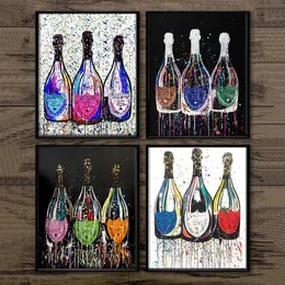 Färgglad popkonst Champagne Bottle Affischer Canvas målar väggtryck bilder för vardagsrum kök modern heminredning cuadros