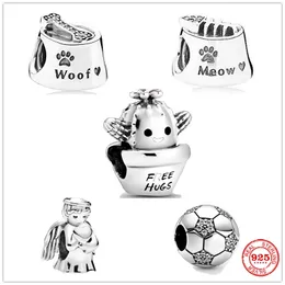 925 Sterling Silver Ciondola Charm Angelo dell'Amore Abbracci gratuiti Cactus Calcio Perline Bead Fit Pandora Charms Bracciale Accessori gioielli fai da te