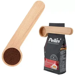 Durable Wood Spoon with Bag Clip Ground Tea Coffee Bean Scoop Portable Bags Seal Powder Measuring Tools C0429