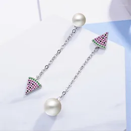 Stud S Cute Watermelon Pearl Earring Silver 925 Earrings For Women Party Color Zircon Fine Jewelry Girl GiftStud Moni22