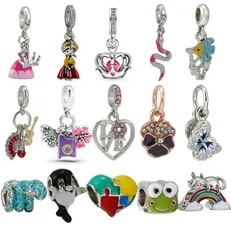 Moda 20pcs Dolphin Butterfly Snake Crown Love Hedgehhog Clouds Rainbow Clouds Dangler Charm Sterling Silver Silver European Charms Fit Fit Pandora Bracelets Diy Jóias Diy