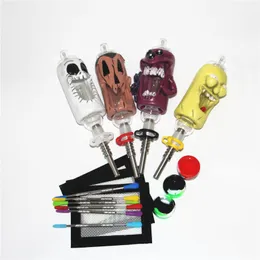 narghilè 14mm cartone nettare di vetro kit con punta del chiodo al quarzo punte in titanio fumo nector 5ml contenitore di cera siliconica strumenti dabber