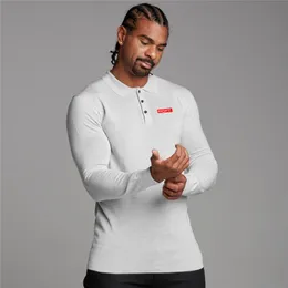 Herrpolos fitness toppar herravstängning krage långärmad t-shirt stilig gata botten skjorta affärer casual mode designmen's