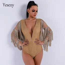 Yesexy 2020 Summer Sexy Sexy V Solid Color Tassel Women Bodysuit Droppers Plays Suits Vr8917 T200704