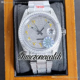RF 40 126334 ETA A2824 Automatyczna męska zegarek utwardzony diamentowy wybieranie żółty arabski skrypt w pełni lodowany 904L stalowa bransoletka biżuteria