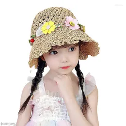 Beralar tatlı çocuklar hasır şapka yaz çocuk kız bebek sevimli çiçek güneş kovası gorrosberets oliv22