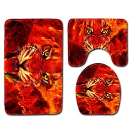 Carpets Pieces/Set Animal Tiger Pattern Waterproof Bath Mat Contour Pedestal Rug Lid Toilet Cover Carpet Bathroom SetCarpets