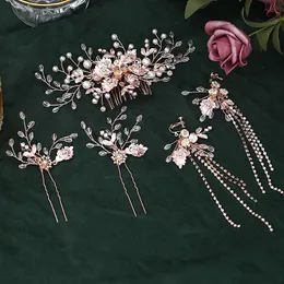 set di accessori per capelli in oro rosa pettine per capelli da sposa in cristallo di lusso perline a forcina per capelli copricapo da sposa per donna