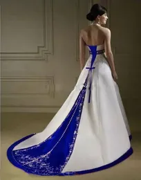 Vestidos De Noiva Do Corset Halter: Vintage Branco Azul Real Azul - Main Image