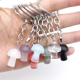 Glas Natursten Key Ringar Mushroom Nyckelringar Healing Crystal Car Decor Keyhållare för kvinnor Män