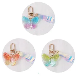 DIY Acrylic Butterfly Key Rings Trendy Transparent Bead Lanyards Keychains Mobile Phone Chains for Women Car Keys Bag Decor Pendant Accessories