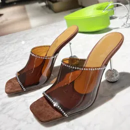 Zapatillas de gelatina de tacón alto para mujer, sandalias con tacón de cristal y Punta abierta, vestido de PVC, novedad de verano 2022, zapatillas para exteriores