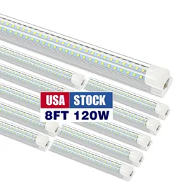 Jesled 100pack 8ft LED -butik Ljus fixtur 120W Integrated T8 Tube Light 12000lm 6500K Clear Cover High Output D Form 270 graders belysning