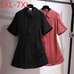 Plus Size Kleider 2022 Damen Sommer Hemdkleid für Frauen Große Kurzarm Lose Schwarze Rüschen Mini 3XL 4XL 5XL 6XL 7XL