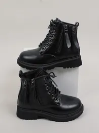 Boys Minimalist Lace-up Front Side Zipper Boots SHE