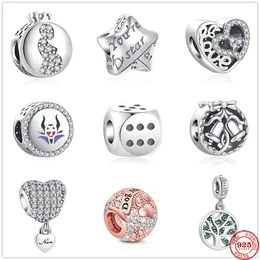 925 Sterling Silber baumelnder Charm-Anhänger mit Sternen, Liebe, Mutter, Leben, Baum, Würfel, Perlen, passend für Pandora-Charm-Armbänder, DIY-Schmuckzubehör