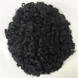 15mm curl loose wave full lace toupee Indian human virgin hair hand tied male wigs for black men in America fast express delivery