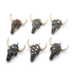 Pendanthalsband Natural Stone Harts Animal Bull Head Form smycken för DIY Making Necklace Armband Tillbehör Storlek 47x47mmpendant