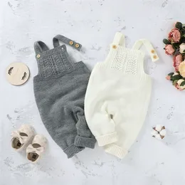 0-24M Kleinkind Baby Mädchen Jungen Overall Gestrickte Tops Ärmellos Solide Backless Strampler Winter Herbst Overalls 220525