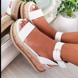 Sandálias retro mulheres plataforma plana senhoras cunha sapatos mulher casual fivela cinta feminina verão