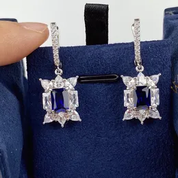 Varumärkesdesign Solid 925 Sterling Silver Charm Earrings Blue Diamond Women Wedding Party Earrings Jewelry Boucles D'Areilles