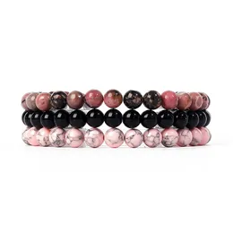 3pcs/conjunto Bracelete de pedra natural conjuntos de rodonita rosa quartzo rosa Turquois ametistas emparelhados pulseiras para homens jóias de miçangas