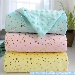 2 warstwy Plushed Dot Coral polar Bronzing Golden Stars Moon Blue Starry Toddler Quilt Girl Enfant Crib Seddings 220527