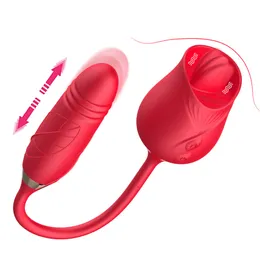 Oral Tongue Licking Rose Vibratore per le donne Dildo telescopico Giocattoli sexy Clit Scker Vagina Thrusting Massager Masturbazione femminile