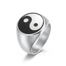 Обручальные кольца китайский стиль Даосизм Инь Ян Фиш рыб Тайдзи карта титановое стальное кольцо из нержавеющее.