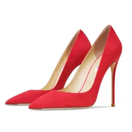 Zapatos De Tacn Alto Ante Para Mujer Calzado Boda Rojo Punta Estrecha Clsico Lujo Fiesta Sin Cordones 8 cm 10 cm 220511