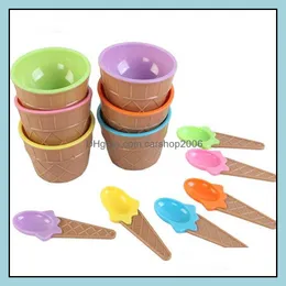 Other Kitchen Dining Bar Home Garden Ice Cream Tools Cute Plastic Ices Bowl With Spoon Eco-Friendly D Dhiqk