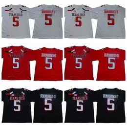 UF #5 Patrick Mahomes II NCAA Texas Tech Red Men College Jersey 남자 축구 유니폼 검은 색 빨간색 흰색 크기 S ~ 3XL