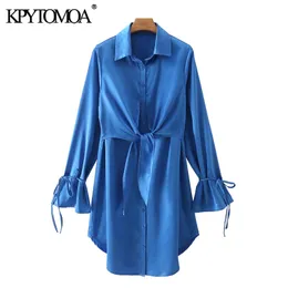 Women Fashion With Bow Tied Soft Touch Mini Shirt Dress Vintage Long Sleeve Buttonup Female Dresses Vestidos 220526