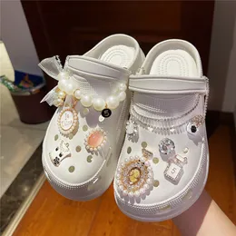 1 パックセットワニチャームデザイナーかわいい Diy バックルアクセサリー女の子のためのブリンブリンラインストーン靴フラワーメタルチェーン装飾 220720