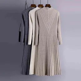 HLBCBG Chic Long Knit Maxi Women Sweater Dress فستان سميكة شتاء دافئ فستان مطوي أنثى ضلع يتيح