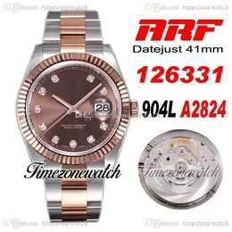 ARF 41 126331 ETA A2824 자동 망 시계 2 톤 로즈 골드 브라운 다이아몬드 다이얼 904L oystersteel 팔찌 보증 카드 수퍼 에디션 TimeZoneWatch R02