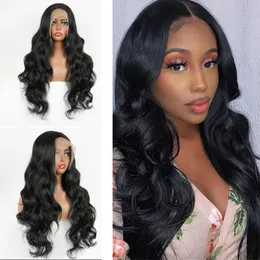 Body Wave Lace Wigs For Black Women Gluels Natural Color Long Wavy Synthetic Hair Wig Lace Hairline Daily Party Cosplay Use