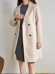 Kobiet płaszcza kobiet wełniana beżowa i czarne luźne długie rękawy grube odzież wierzchnia damskie płaszcz sprężyny 2021 jesień zima L220725