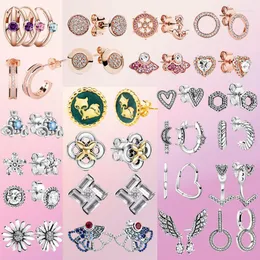 Hoop & Huggie Sterling Silver Earrings Sparkling Pink Solitaire Wishbone Heart Stud Women Jewelry GiftHoop &Hoop Odet22