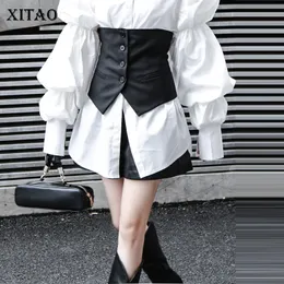 Xitao Women Fashion Vest冬のシングル胸ポケットスモールフレッシュカジュアルルーズブラックゴーデスファンカジュアルシースベストGCC3009 201031