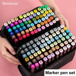 Borrence 30406080168 Pennarelli colorati Set Manga Pennarelli da disegno Penna a base di alcol Schizzo FeltTip Twin Brush Pen Art Supplies 201120