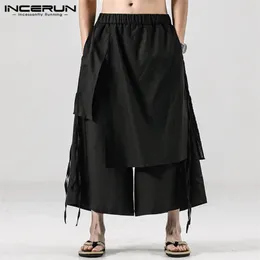 INCERUN Solid Color Casual Joggers Elastic Waist Loose Irregular Skirt Trousers Men Streetwear Harajuku Wide Leg Pants 220705
