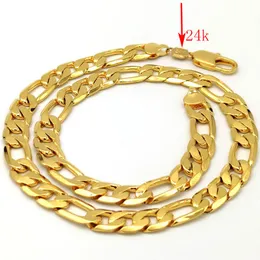 Pendanthalsband Solid Gold GF Figaro Chain Link Halsbandlängder 12 mm italienska 60 cm Tunga herrar Hallmärkta gula fina stamep 24 kpen