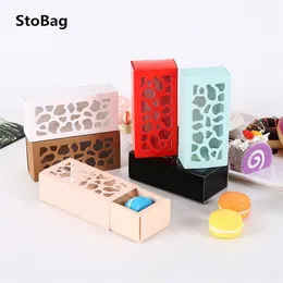 Stobag 10st Hollow Macarons Biscuit Box Long / Shortcake Cake Nougat Chocolate Paper Gift Wedding Birthday Party 220427