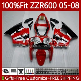 100% Fit OEM Body For KAWASAKI NINJA ZZR-600 600 CC 600CC 05-08 Bodywork 134No.21 ZZR 600 ZZR600 05 06 07 08 2005 2006 2007 2008 Injection Mold Fairing Kit factory red blk