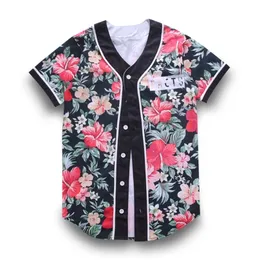 Camisa de beisebol camiseta vermelho floral 3d impressão jaqueta manga curta homens camiseta botão camisa hip hop streetwear roupas 220623