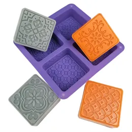 4 dziury Wzór kwiatowy mydło silikonowe forma ręcznie robione formy DIY Mooncake Paking Form Fondant Cake Dekoracja 220721