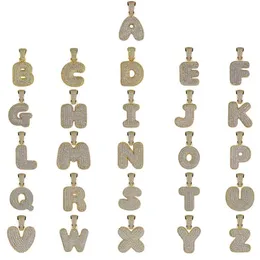 Hänghalsband Hip Hop Men smycken A-Z Micropave Zircon Name Bubble Letters Ised Out Necklace With Tennis Chain Diypendant