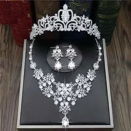 Crown Headwear Wedding White Gauze Crown Necklace Earrings Three piece Set Wholesale by Manufacturer